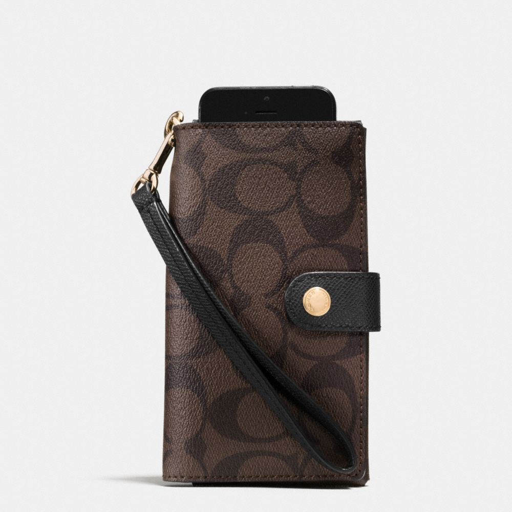 PHONE CLUTCH IN SIGNATURE - f53312 - LIGHT GOLD/BROWN/BLACK