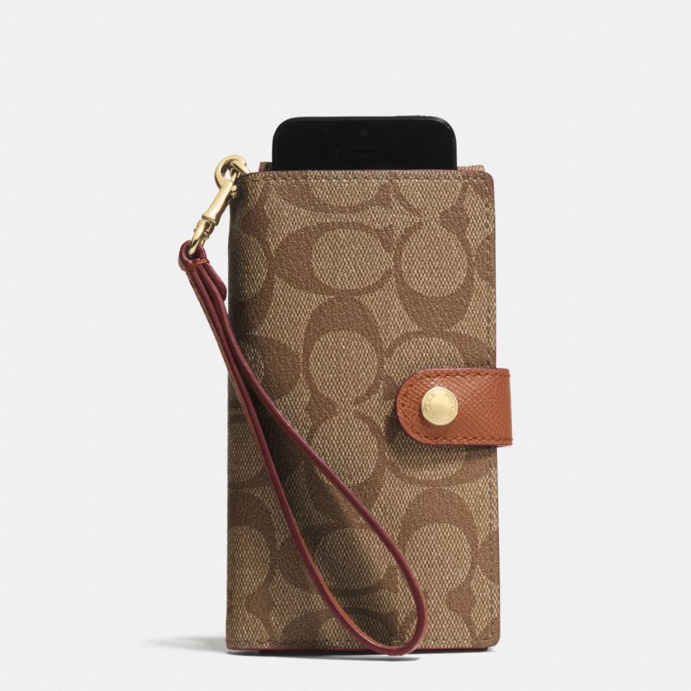 PHONE CLUTCH IN SIGNATURE - LIGHT GOLD/KHAKI/SADDLE - COACH F53312