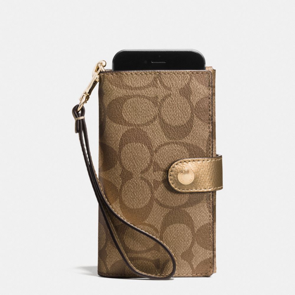 COACH F53312 PHONE CLUTCH IN SIGNATURE IMITATION-GOLD/KHAKI/GOLD