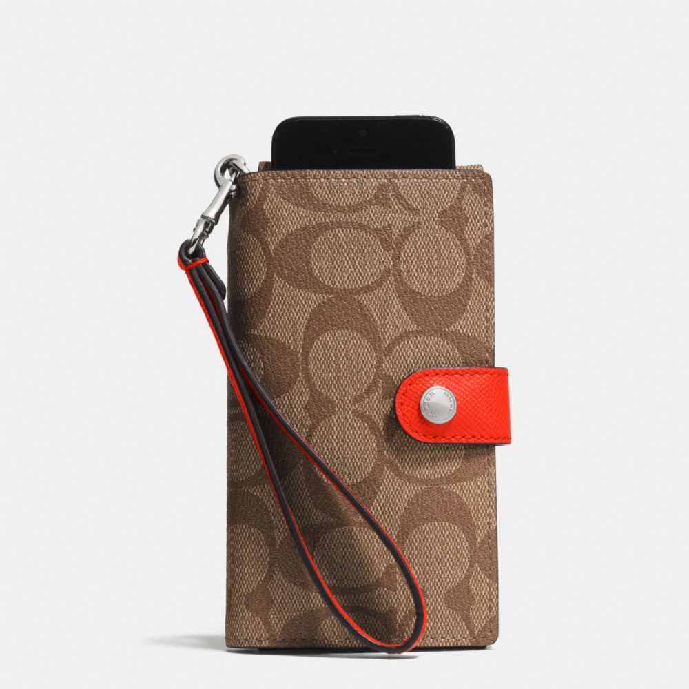 PHONE CLUTCH IN SIGNATURE - SILVER/KHAKI/ORANGE - COACH F53312