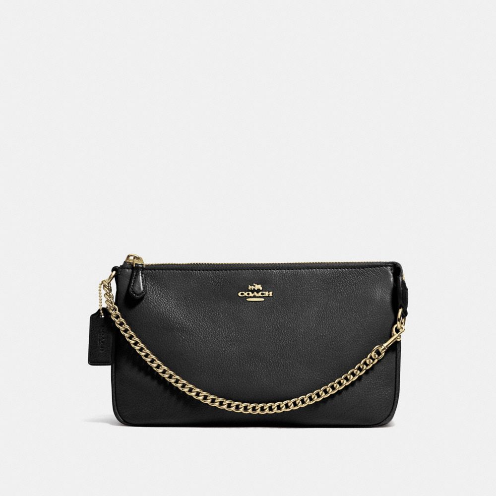 COACH LARGE WRISTLET 19 IN PEBBLE LEATHER - LIGHT GOLD/BLACK - F53340