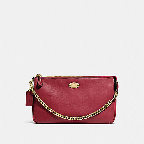 COACH f53340 LARGE WRISTLET 19 IN PEBBLE LEATHER IMITATION GOLD/CRANBERRY