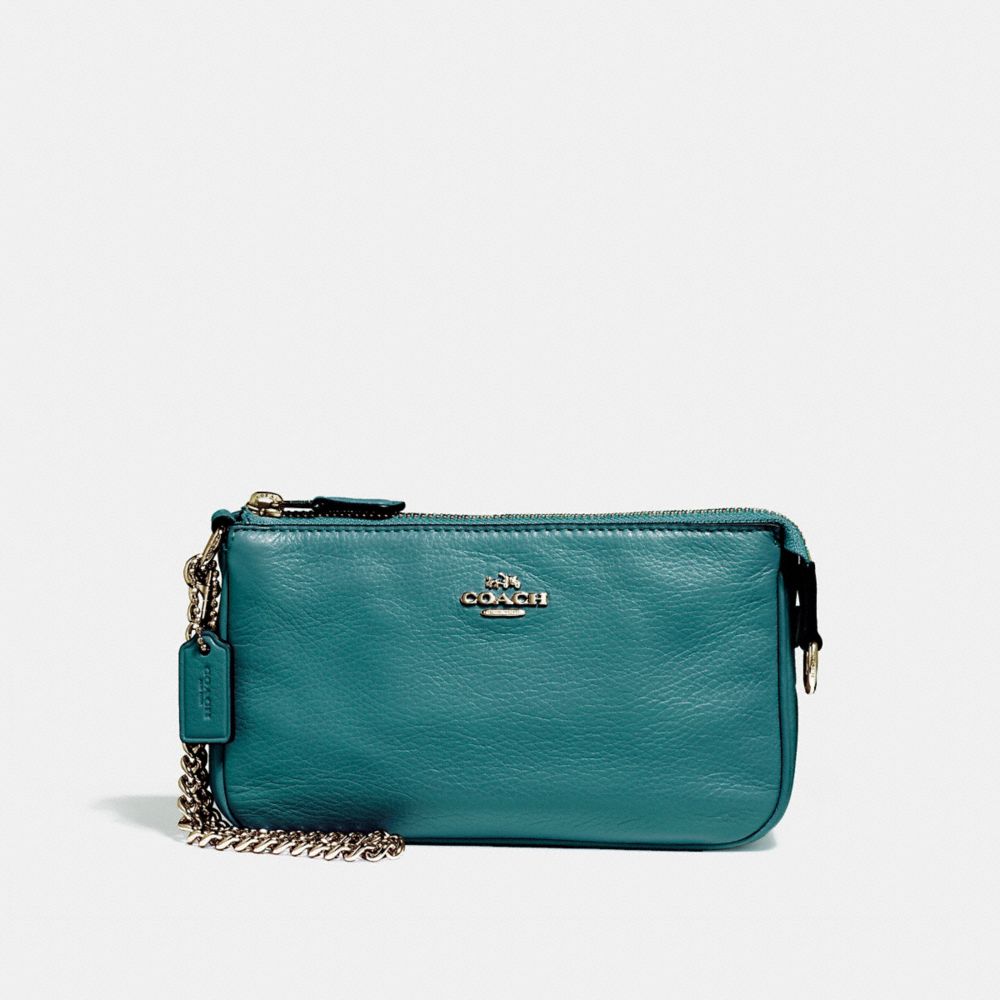 COACH LARGE WRISTLET 19 IN PEBBLE LEATHER - LIGHT GOLD/DARK TEAL - f53340