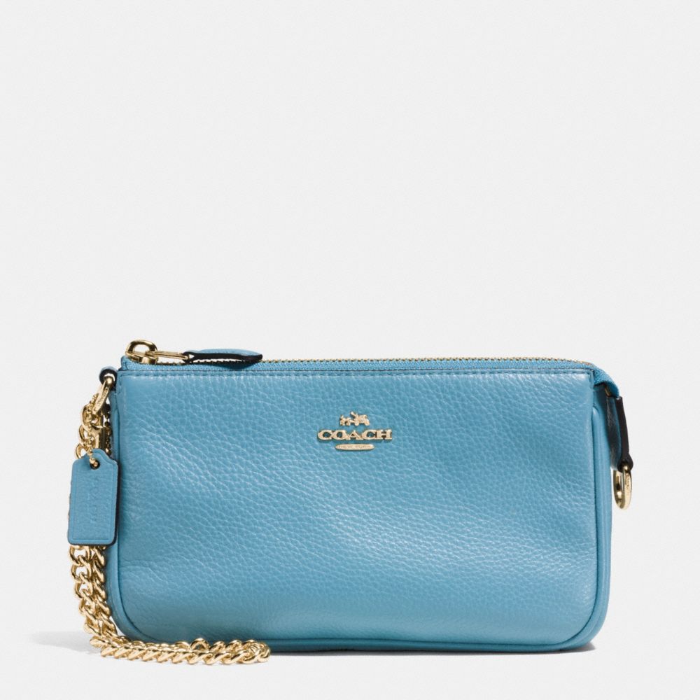 COACH F53340 LARGE WRISTLET 19 IN PEBBLE LEATHER IMITATION-GOLD/BLUEJAY