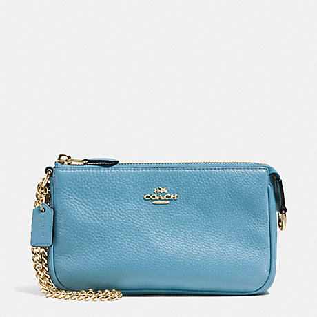 COACH LARGE WRISTLET 19 IN PEBBLE LEATHER - IMITATION GOLD/BLUEJAY - f53340