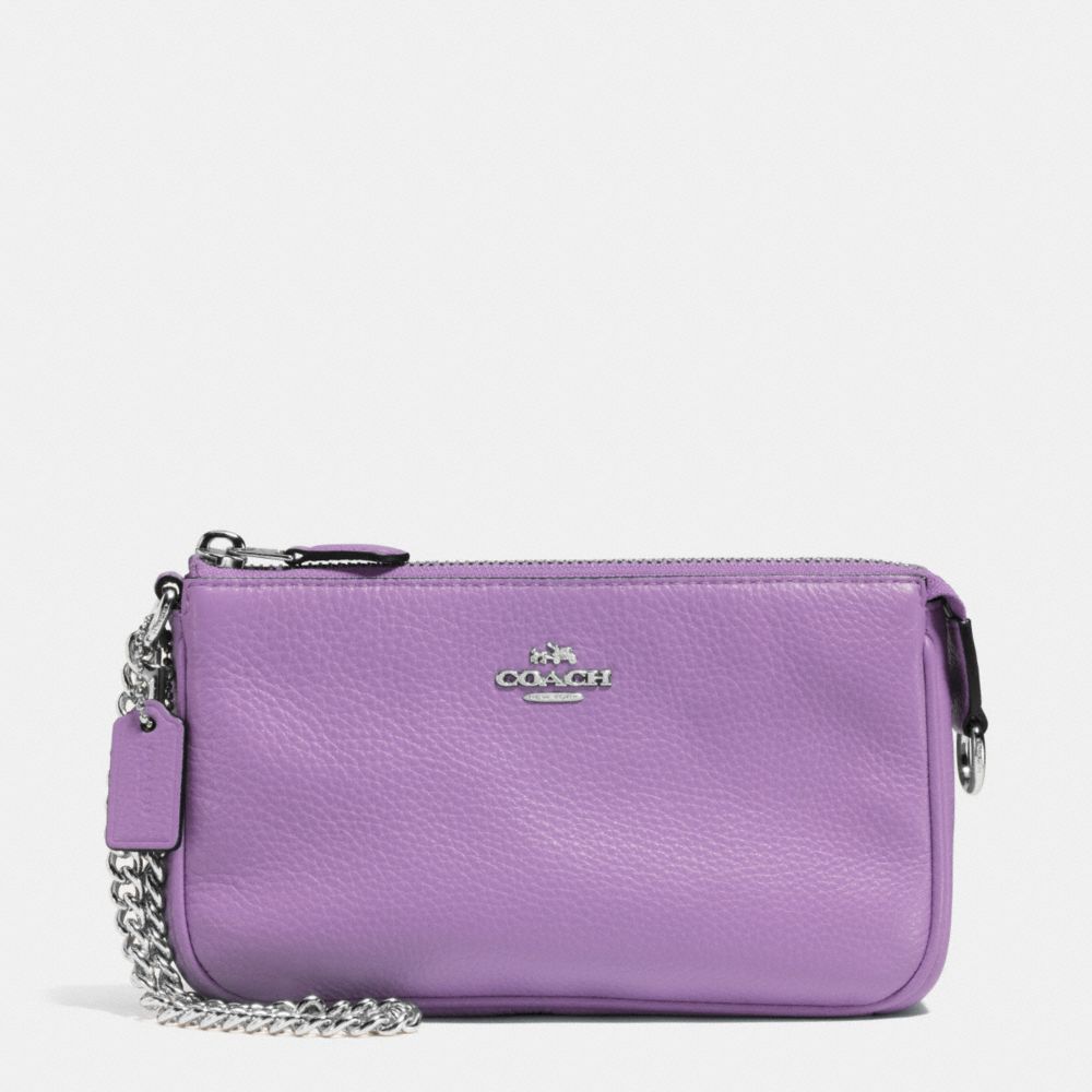 COACH f53340 LARGE WRISTLET 19 IN PEBBLE LEATHER SILVER/LILAC