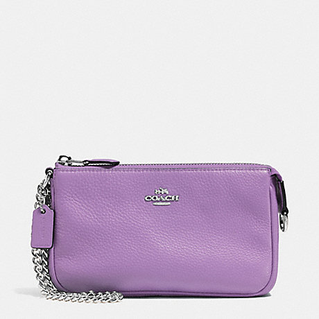 COACH F53340 LARGE WRISTLET 19 IN PEBBLE LEATHER SILVER/LILAC