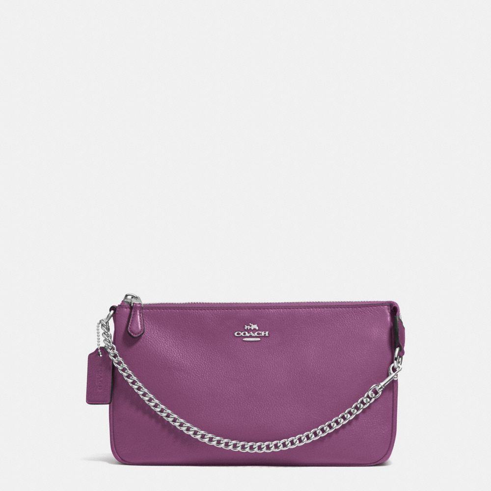 COACH F53340 - LARGE WRISTLET 19 IN PEBBLE LEATHER SILVER/MAUVE