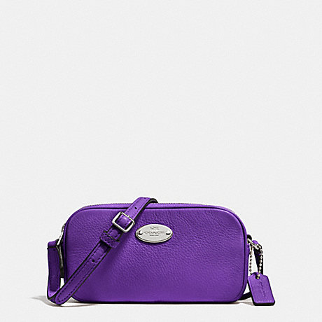 COACH F53372 CROSSBODY POUCH IN PEBBLE LEATHER SILVER/PURPLE-IRIS