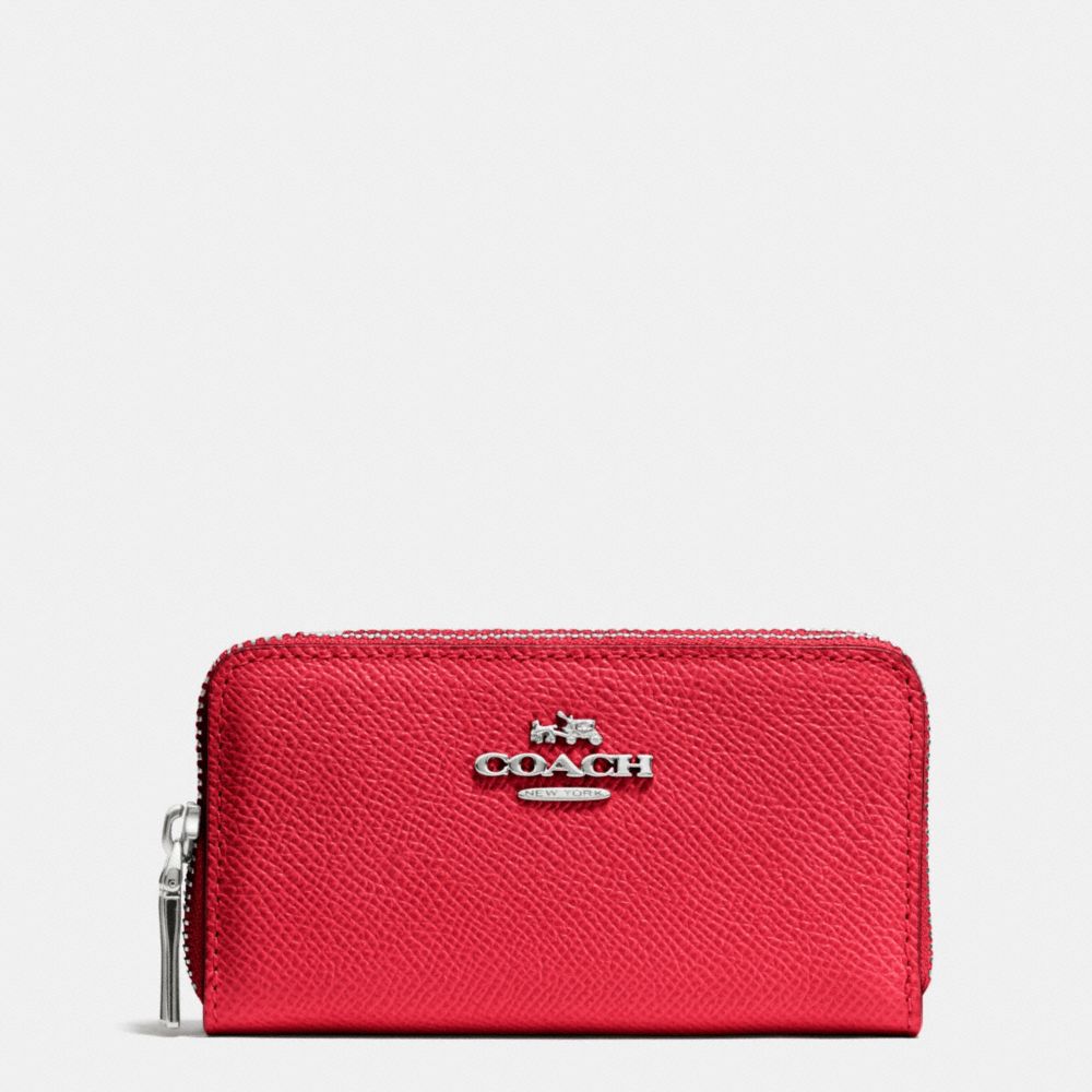 COACH SMALL DOUBLE ZIP COIN CASE - SV/TRUE RED - F53373