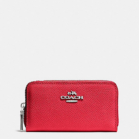 COACH F53373 SMALL DOUBLE ZIP COIN CASE SV/TRUE RED