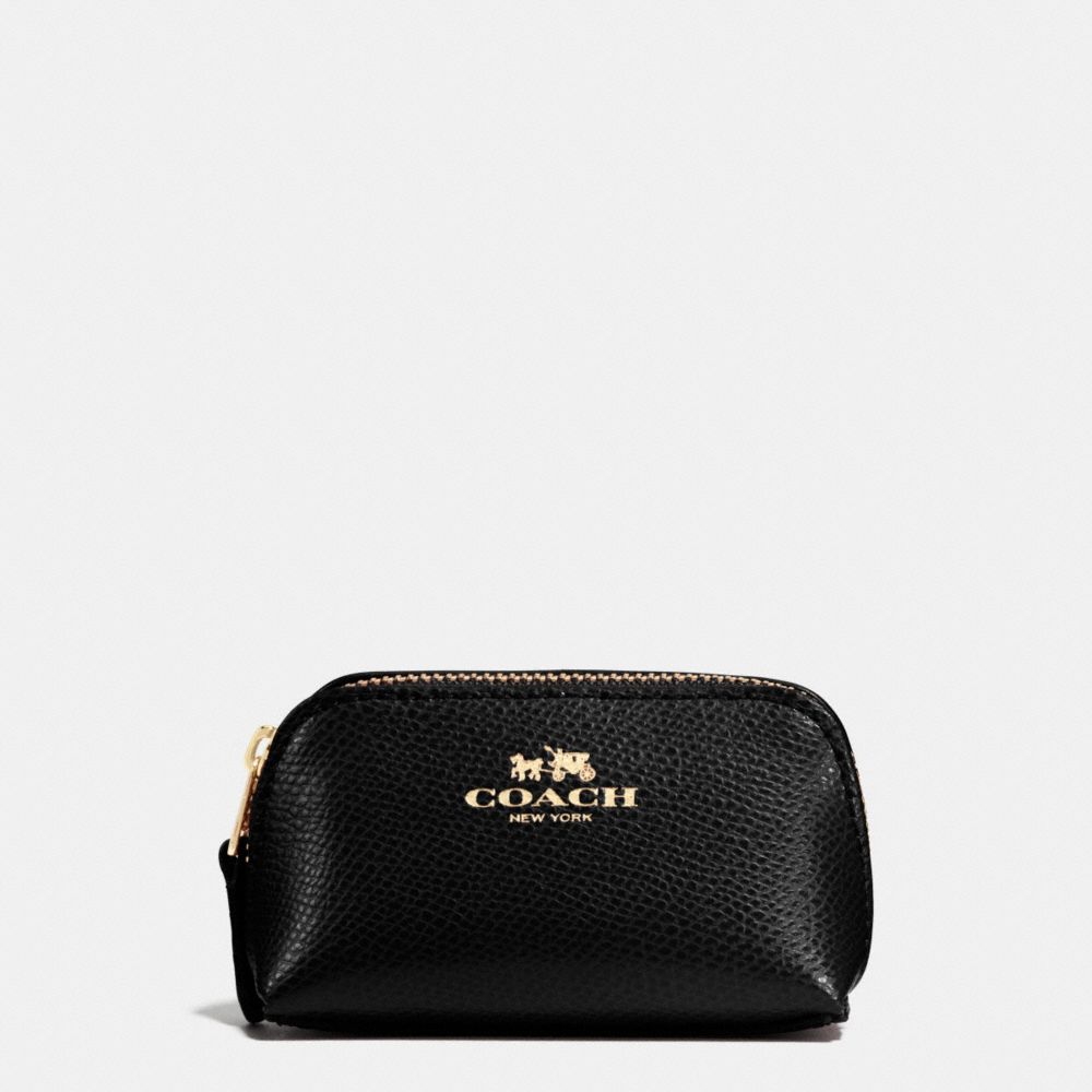 COACH f53384 COSMETIC CASE 9 IN CROSSGRAIN LEATHER IMITATION GOLD/BLACK