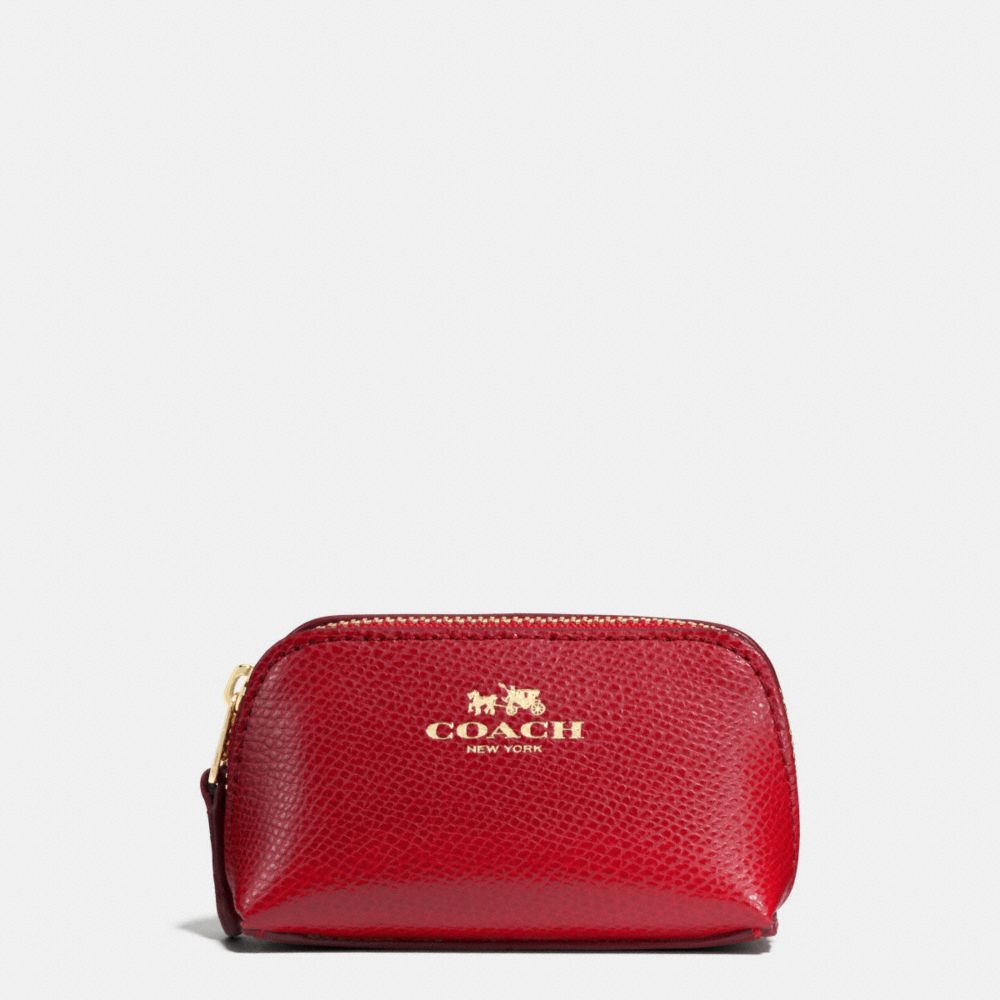 COACH F53384 COSMETIC CASE 9 IN CROSSGRAIN LEATHER IMITATION-GOLD/TRUE-RED
