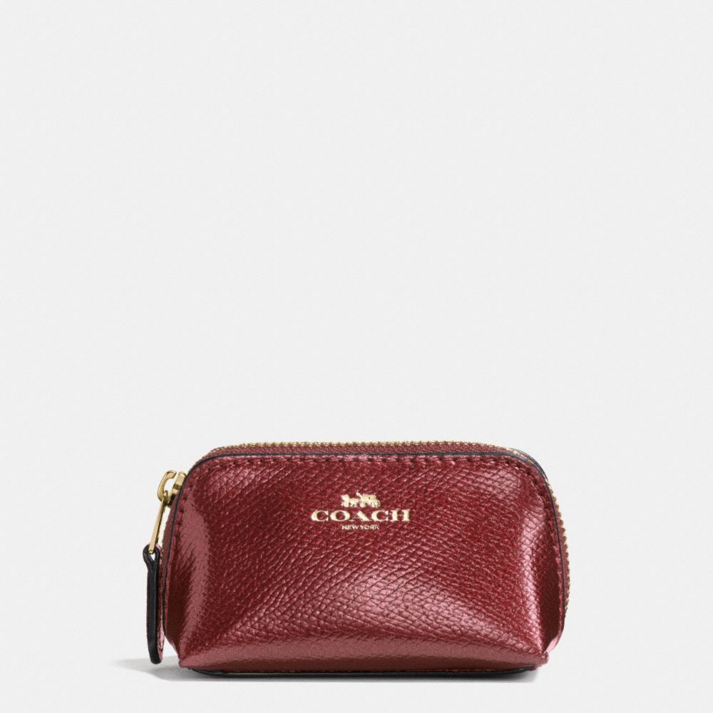 COACH F53384 COSMETIC CASE 9 IN CROSSGRAIN LEATHER IMITATION-GOLD/METALLIC-CHERRY