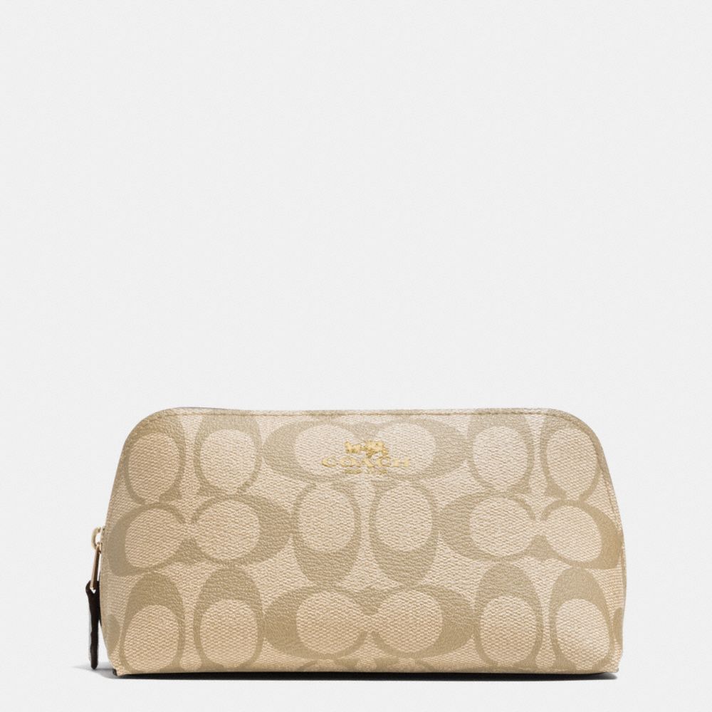 COACH F53385 COSMETIC CASE 17 IN SIGNATURE CANVAS GOLD/LIGHT KHAKI/CHALK