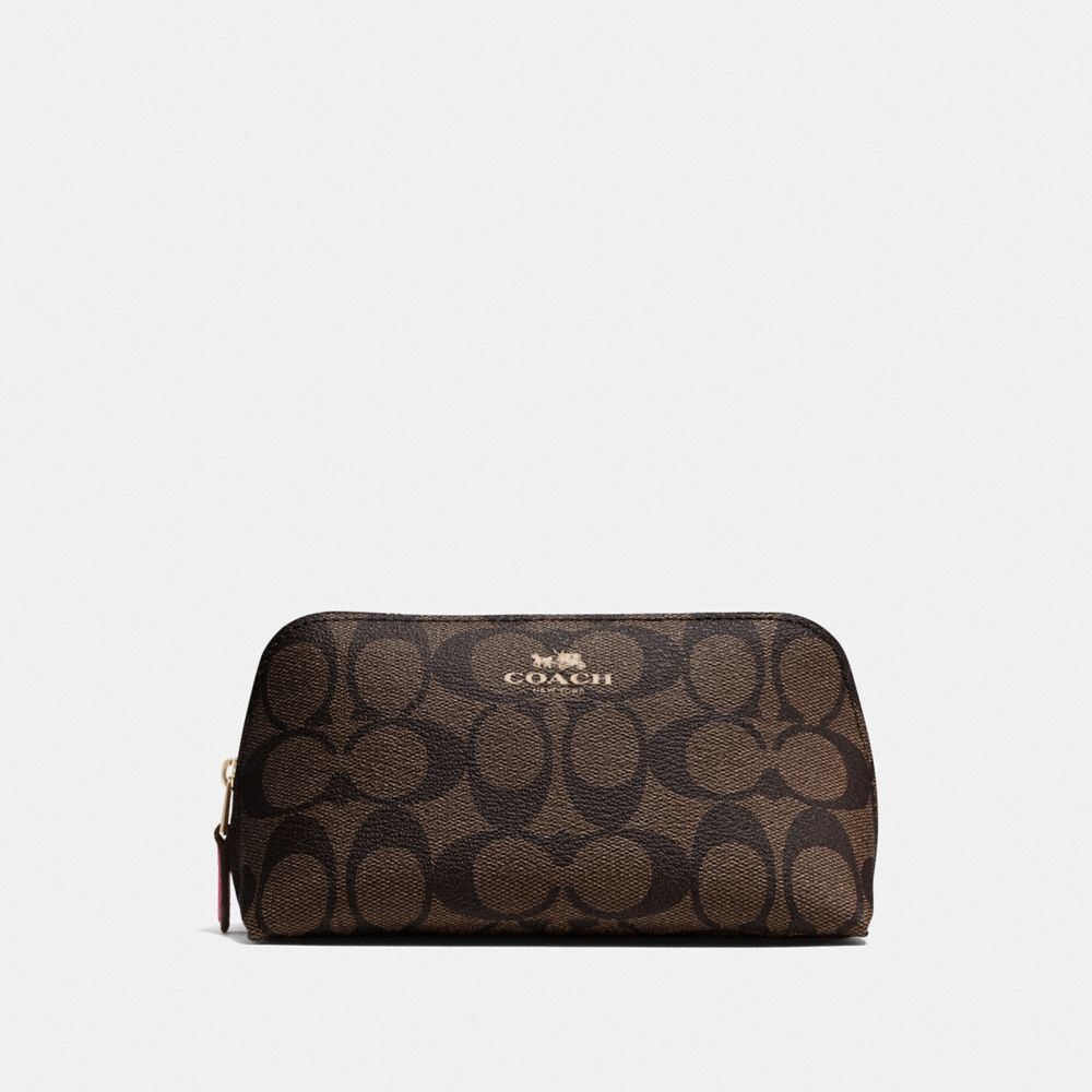 COACH COSMETIC CASE 17 IN SIGNATURE CANVAS - BROWN/STRAWBERRY/IMITATION GOLD - F53385