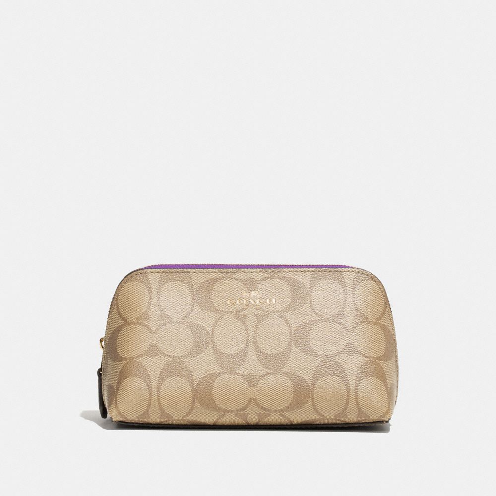 COSMETIC CASE 17 IN SIGNATURE CANVAS - LIGHT KHAKI/PRIMROSE/IMITATION GOLD - COACH F53385