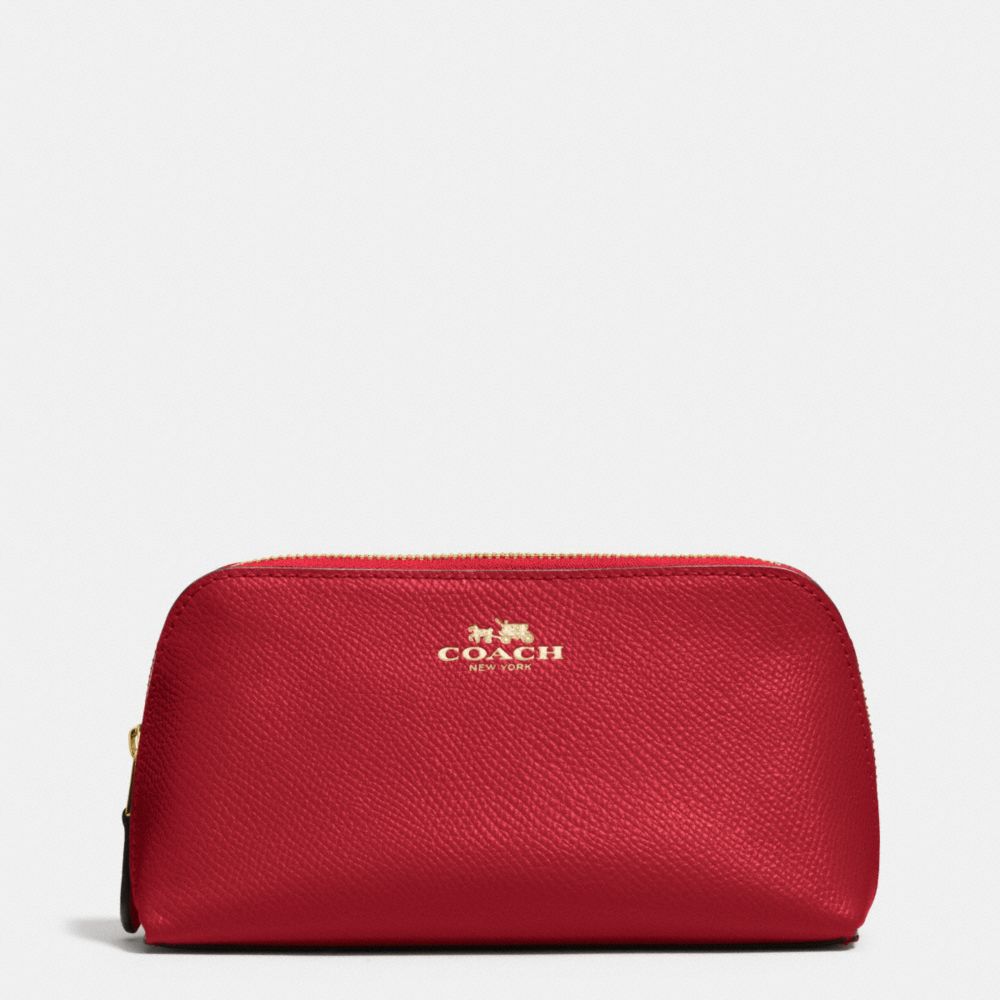 COSMETIC CASE 17 IN CROSSGRAIN LEATHER - f53386 - IMITATION GOLD/TRUE RED