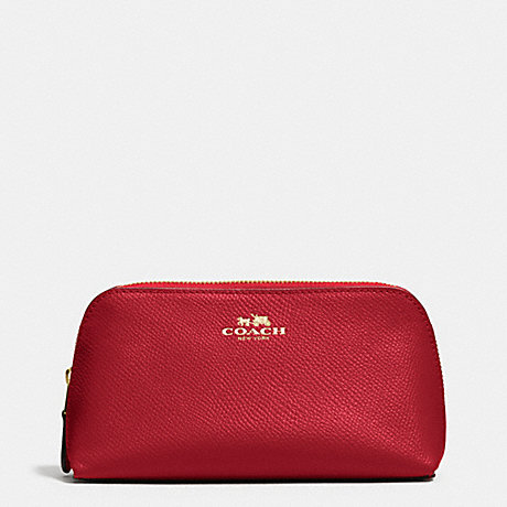 COACH f53386 COSMETIC CASE 17 IN CROSSGRAIN LEATHER IMITATION GOLD/TRUE RED