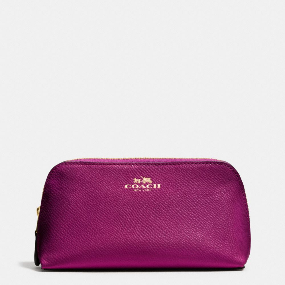 COACH COSMETIC CASE 17 IN CROSSGRAIN LEATHER - IMITATION GOLD/FUCHSIA - f53386