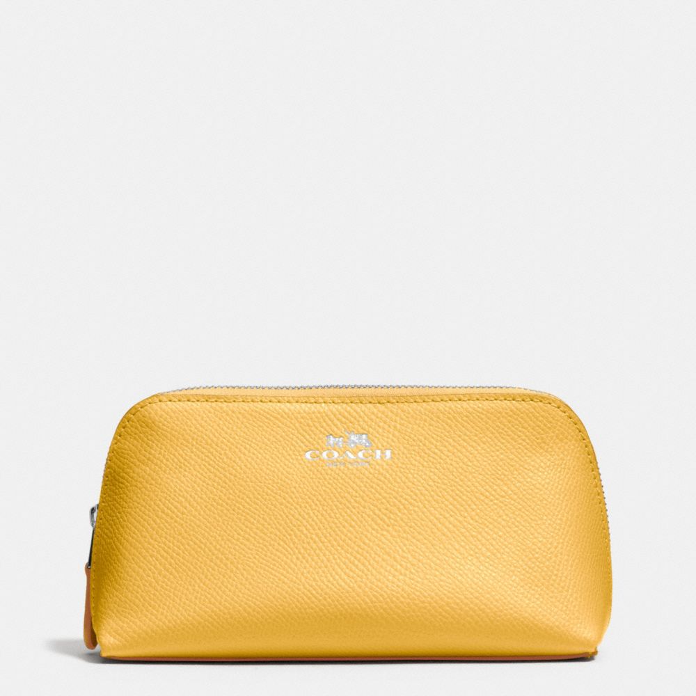 COSMETIC CASE 17 IN CROSSGRAIN LEATHER - SILVER/CANARY - COACH F53386