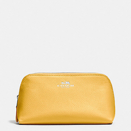 COACH F53386 COSMETIC CASE 17 IN CROSSGRAIN LEATHER SILVER/CANARY