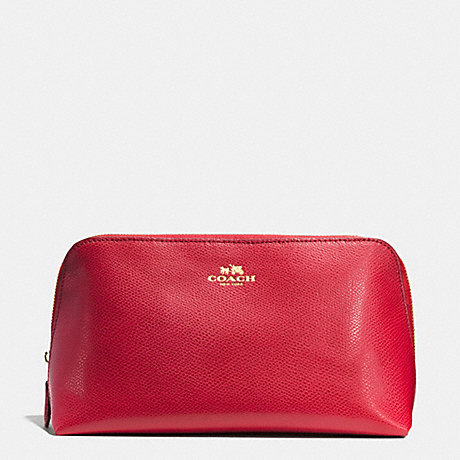 COACH f53387 COSMETIC CASE 22 IN CROSSGRAIN LEATHER IMITATION GOLD/CLASSIC RED