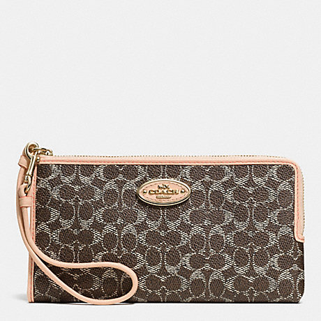 COACH F53412 L-ZIP WALLET IN EMBOSSED SIGNATURE -LIGHT-GOLD/SADDLE/APRICOT