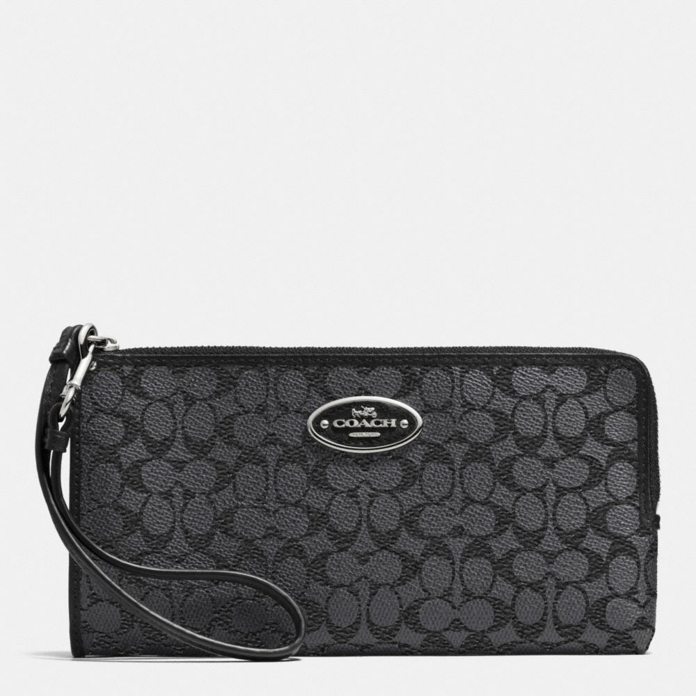 COACH L-ZIP WALLET IN EMBOSSED SIGNATURE - SILVER/CHARCOAL - f53412
