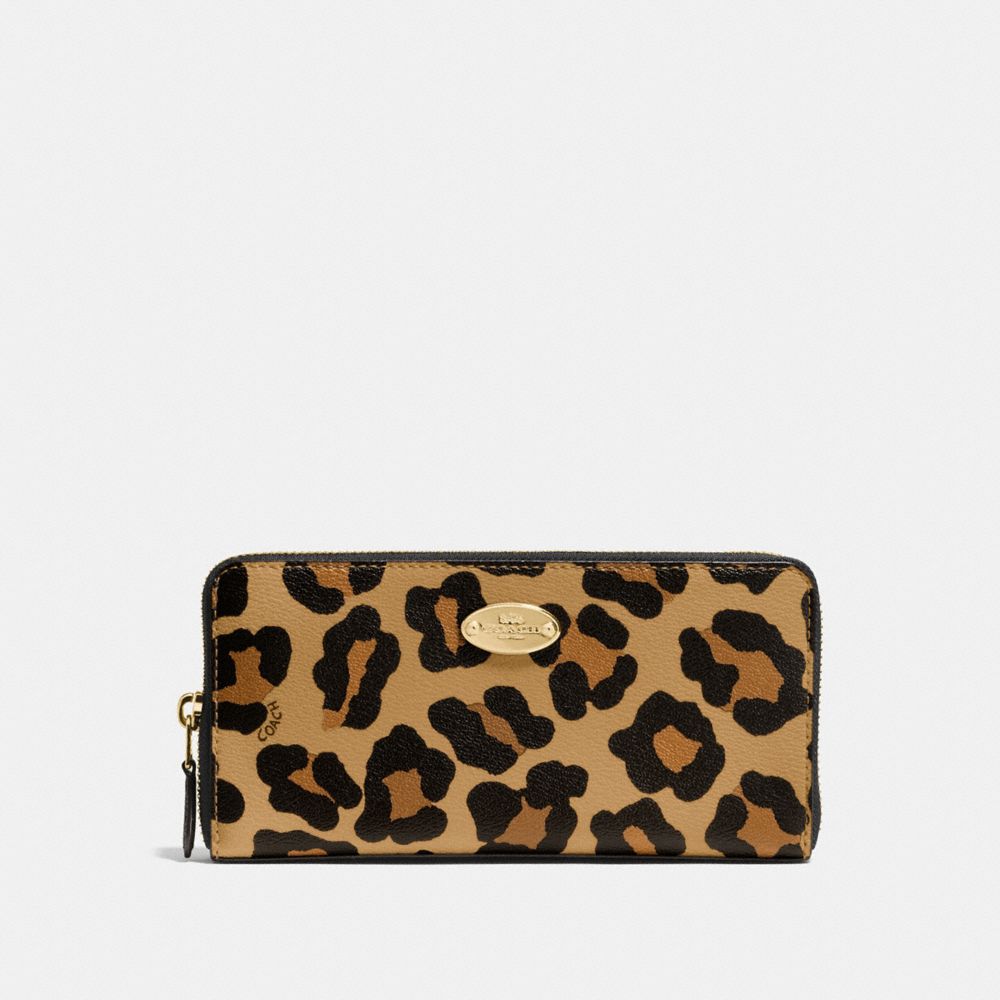 COACH f53414 ACCORDION ZIP WALLET IN OCELOT HAIRCALF IMITATION GOLD/NEUTRAL