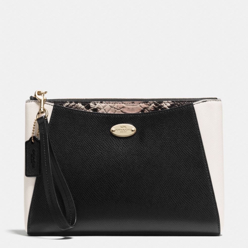 MORGAN CLUTCH 24 IN EXOTIC TRIM LEATHER - f53419 - LIGHT GOLD/BLACK/WHITE