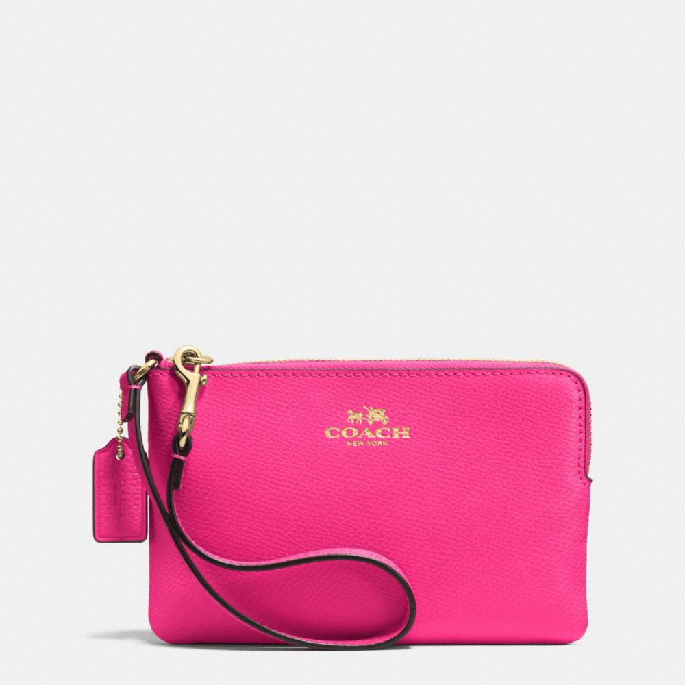 COACH CORNER ZIP WRISTLET IN CROSSGRAIN LEATHER - IMITATION GOLD/PINK RUBY - f53429