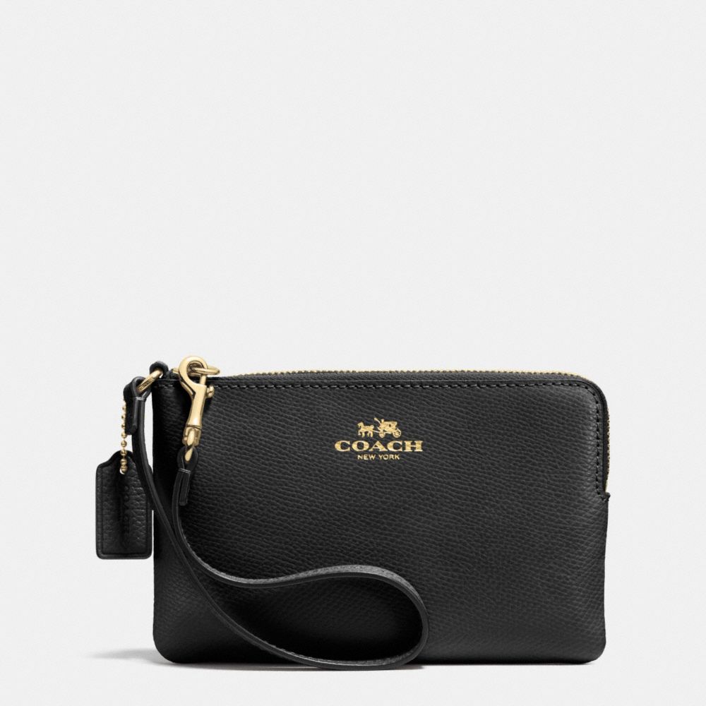 CORNER ZIP WRISTLET IN CROSSGRAIN LEATHER - LIGHT GOLD/BLACK - COACH F53429