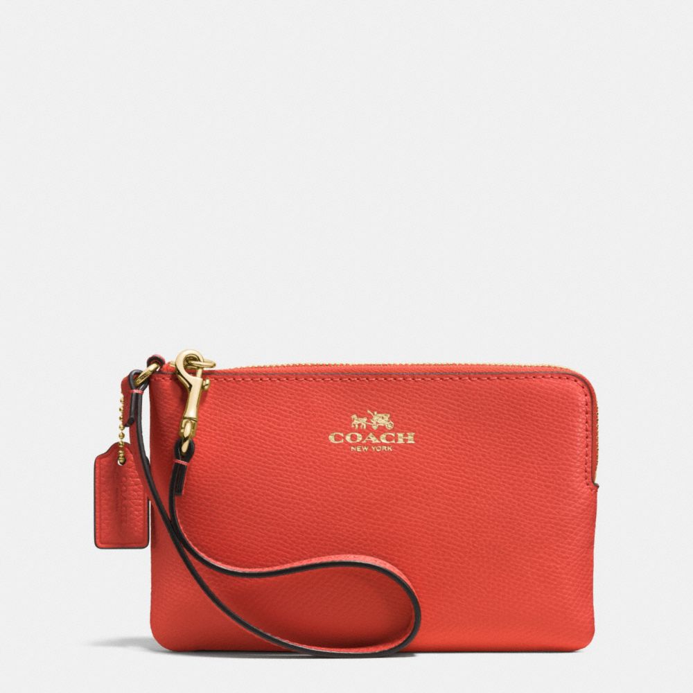 CORNER ZIP WRISTLET IN CROSSGRAIN LEATHER - f53429 - IMITATION GOLD/CARMINE