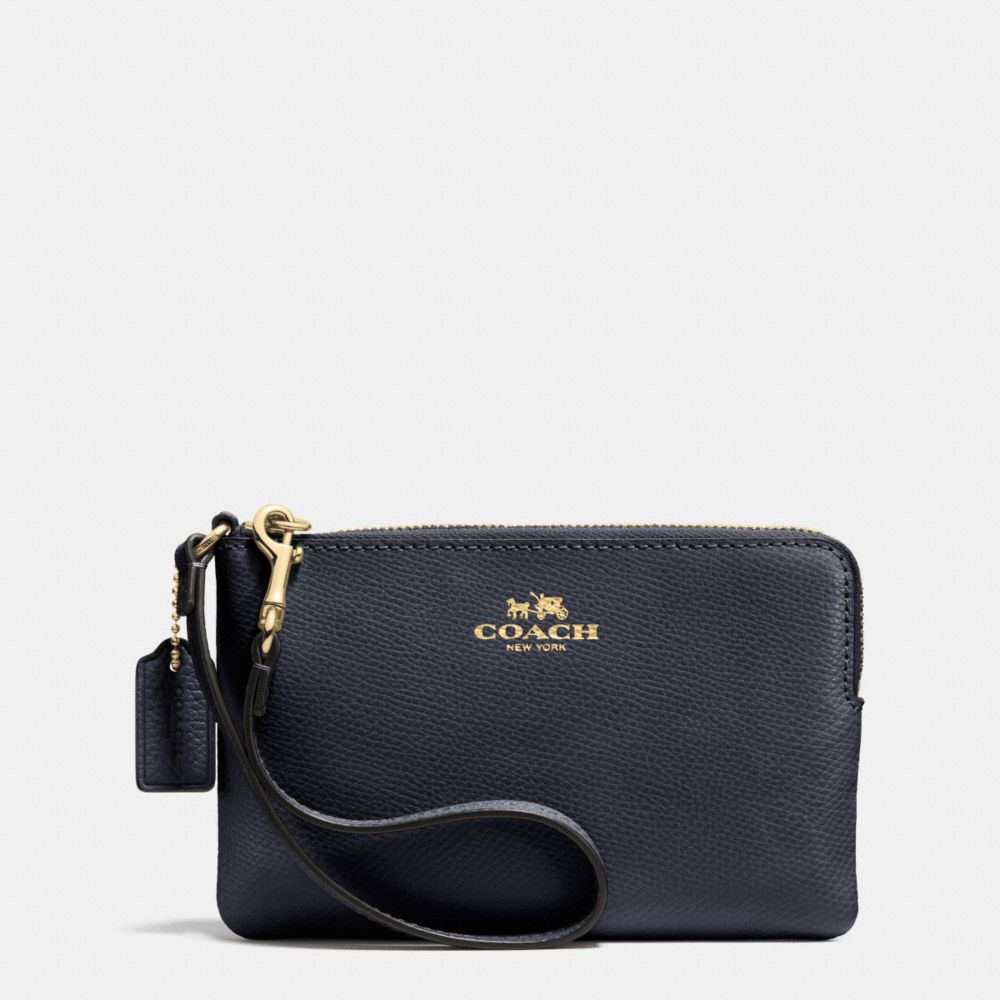 COACH F53429 Corner Zip Wristlet In Crossgrain Leather LIGHT GOLD/MIDNIGHT