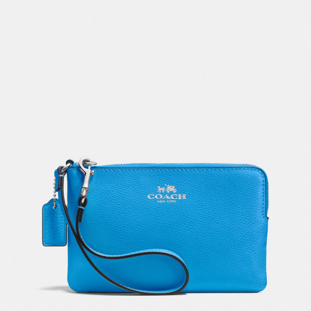 CORNER ZIP WRISTLET IN CROSSGRAIN LEATHER - SILVER/AZURE - COACH F53429