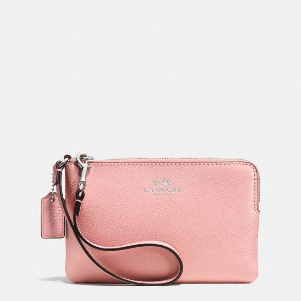 COACH F53429 Corner Zip Wristlet In Crossgrain Leather SILVER/BLUSH