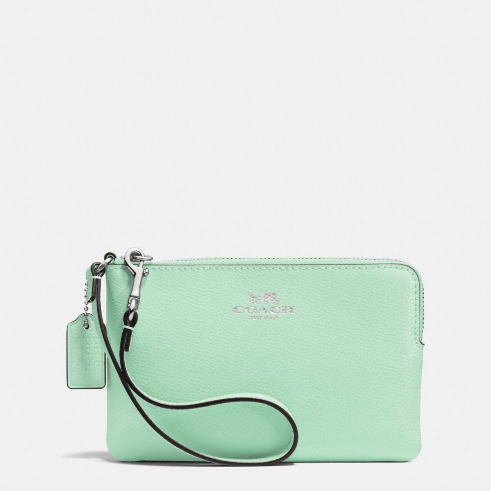 CORNER ZIP WRISTLET IN CROSSGRAIN LEATHER - f53429 - SILVER/SEAGLASS