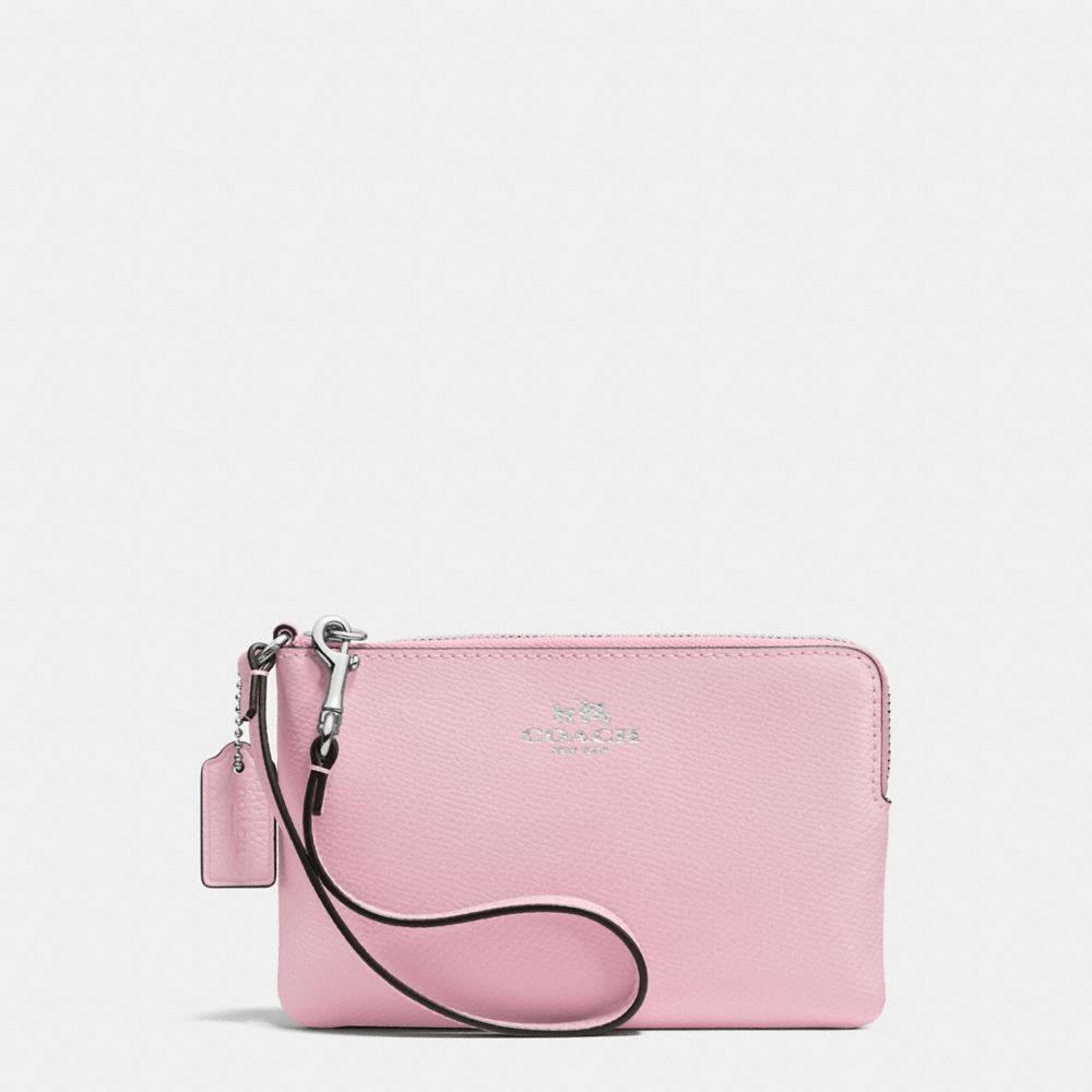 COACH F53429 CORNER ZIP WRISTLET IN CROSSGRAIN LEATHER SILVER/PETAL