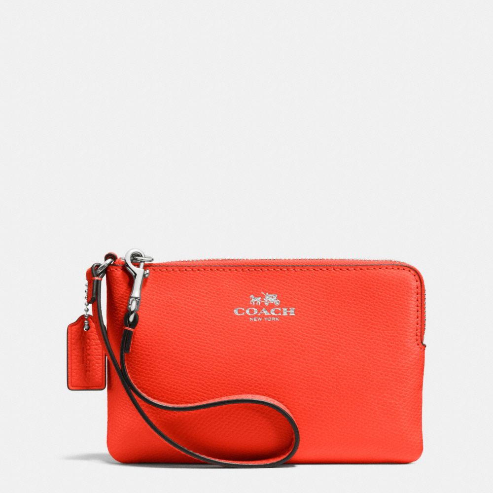 CORNER ZIP WRISTLET IN CROSSGRAIN LEATHER - SILVER/ORANGE - COACH F53429