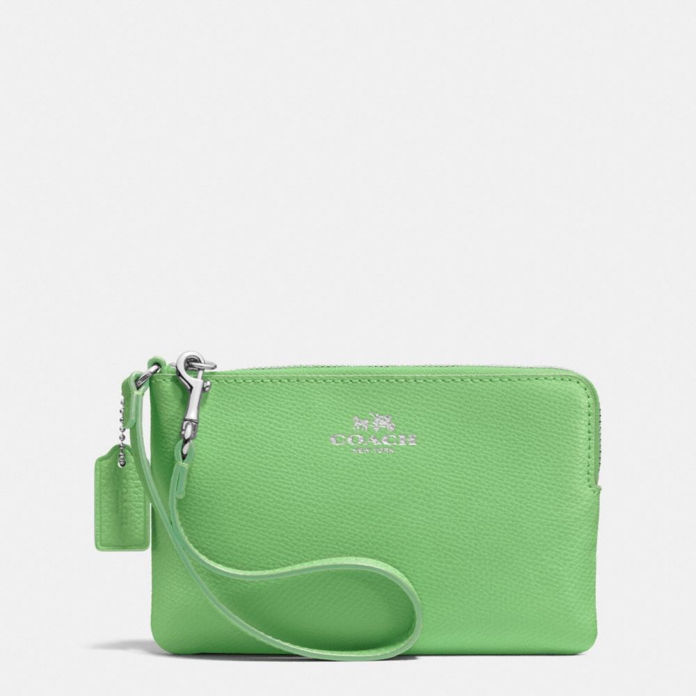 CORNER ZIP WRISTLET IN CROSSGRAIN LEATHER - f53429 - SILVER/PISTACHIO