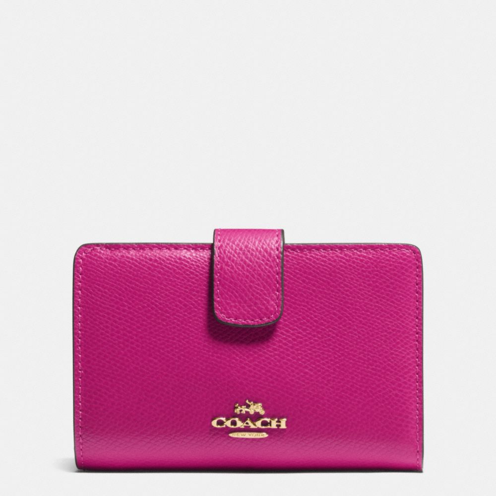 COACH C7651 - DOUBLE ZIP WALLET - GOLD/WASHED MAUVE/CRANBERRY