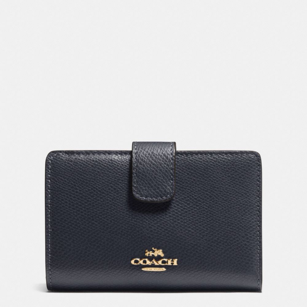 COACH F53436 MEDIUM CORNER ZIP WALLET IN CROSSGRAIN LEATHER IMITATION-GOLD/MIDNIGHT