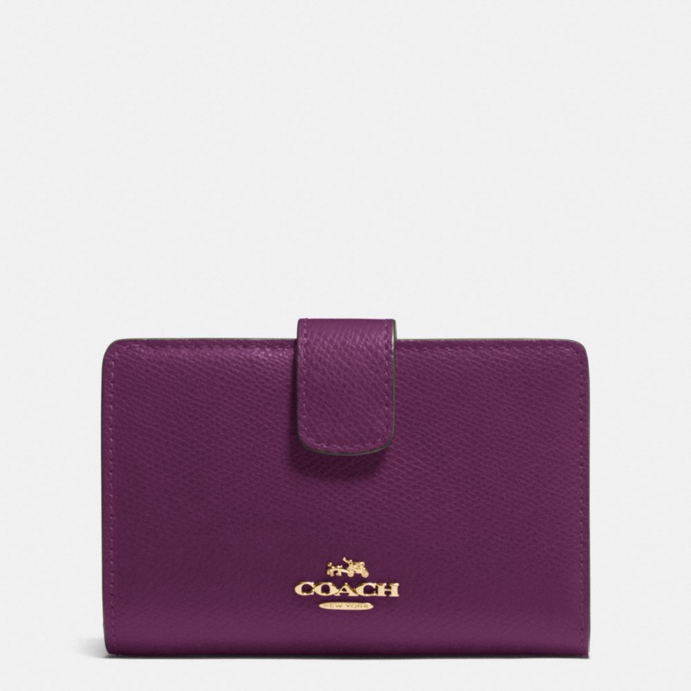 COACH MEDIUM CORNER ZIP WALLET IN CROSSGRAIN LEATHER - IMITATION GOLD/PLUM - f53436