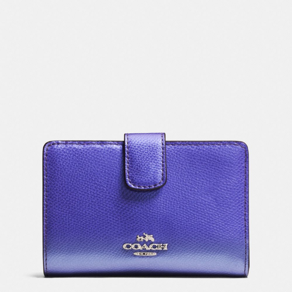 MEDIUM CORNER ZIP WALLET IN CROSSGRAIN LEATHER - SILVER/METALLIC PURPLE IRIS - COACH F53436