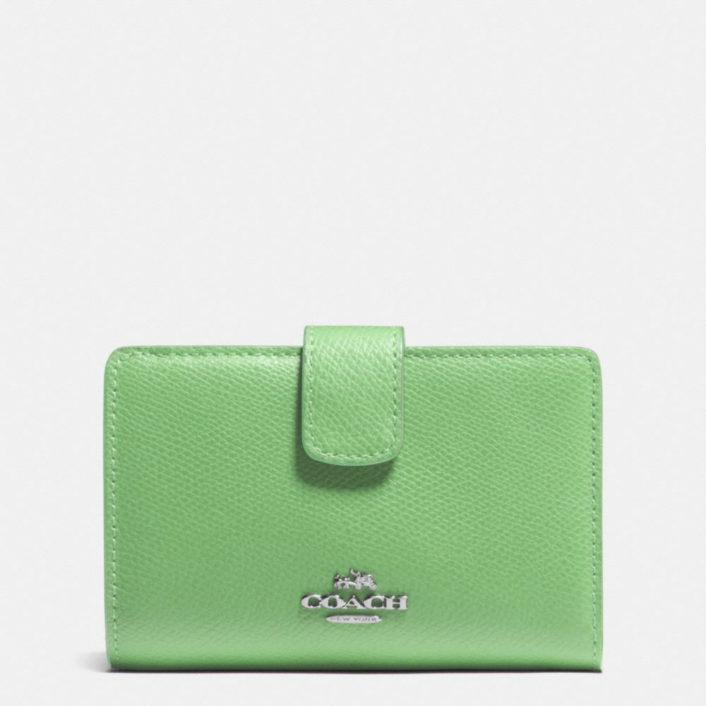 COACH F53436 Medium Corner Zip Wallet In Crossgrain Leather SILVER/PISTACHIO