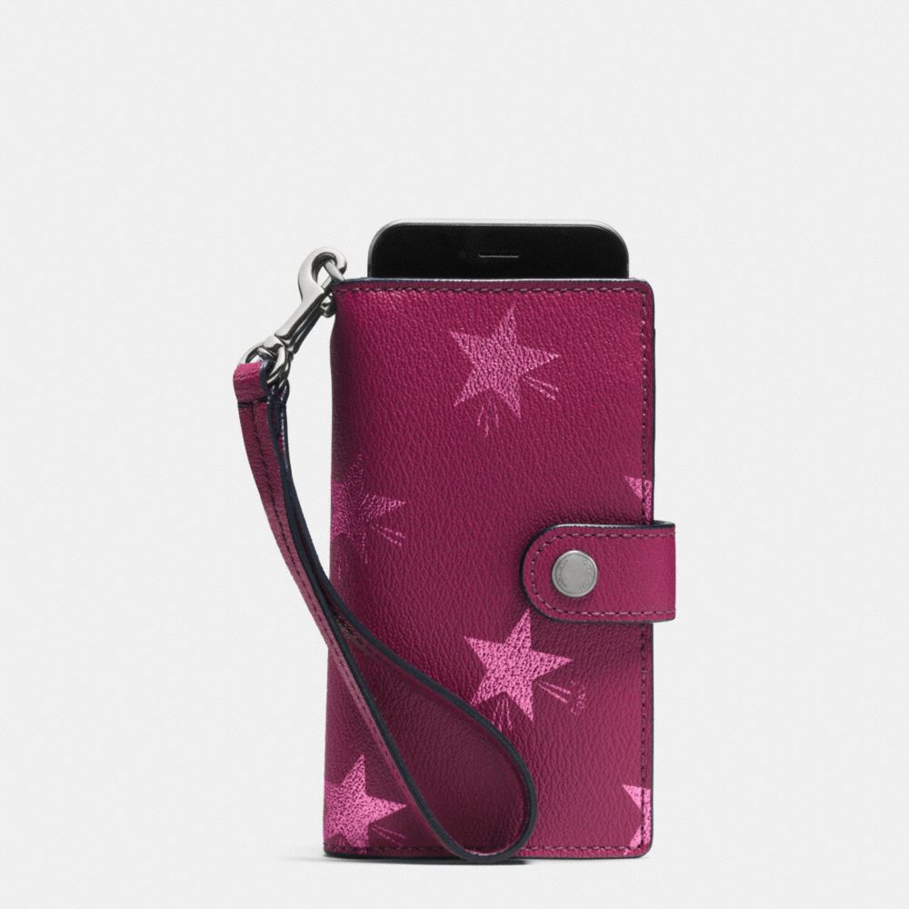 PHONE CLUTCH IN STAR CANYON PRINT COATED CANVAS - ANTIQUE NICKEL/CRANBERRY - COACH F53440