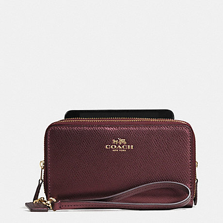 COACH DOUBLE ZIP PHONE WALLET IN BRAMBLE ROSE LEATHER - IMEET - f53443