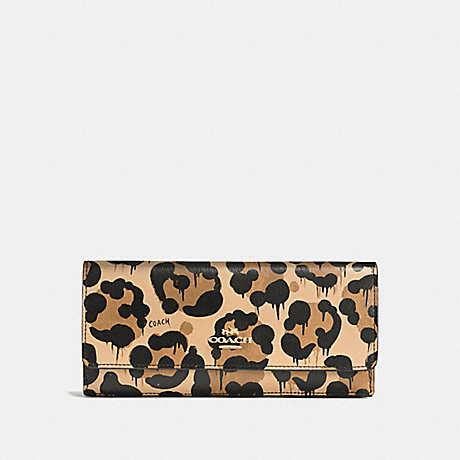 COACH F53454 SOFT WALLET IN CROSSGRAIN LEATHER WITH WILD BEAST PRINT LIGHT-GOLD/WILD-BEAST