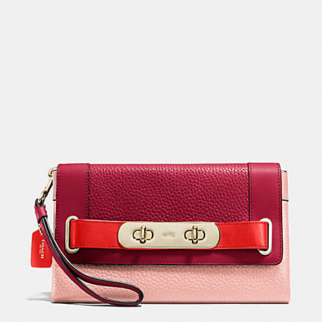 COACH F53462 COACH SWAGGER CLUTCH IN COLORBLOCK PEBBLE LEATHER LIGHT-GOLD/BLACK-CHERRY